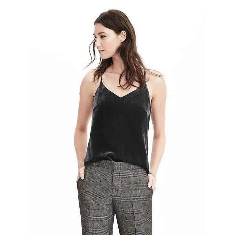 Banana Republic Top Camisole‎ Velvet Women Large Dark Grey Racerback V-Neck
